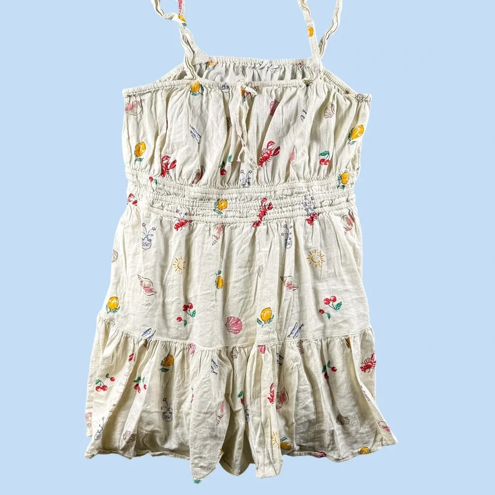 Gap Sundress Girls XXL Ivory Coastal Ditsy Shell Lobster Print Summer Beach Chic